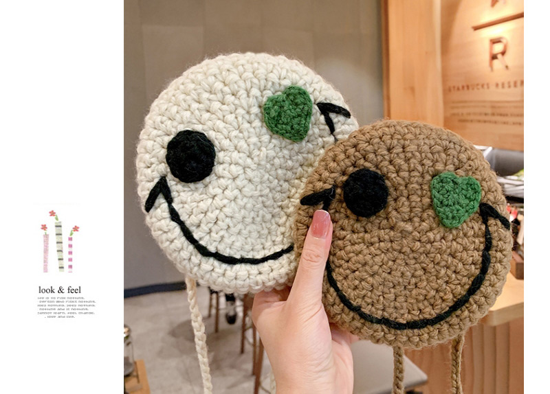Fashion Beige Smiling Face [without Buckle] Knitted Animal Smiley Face Childrens Messenger Bag,Kids Accessories