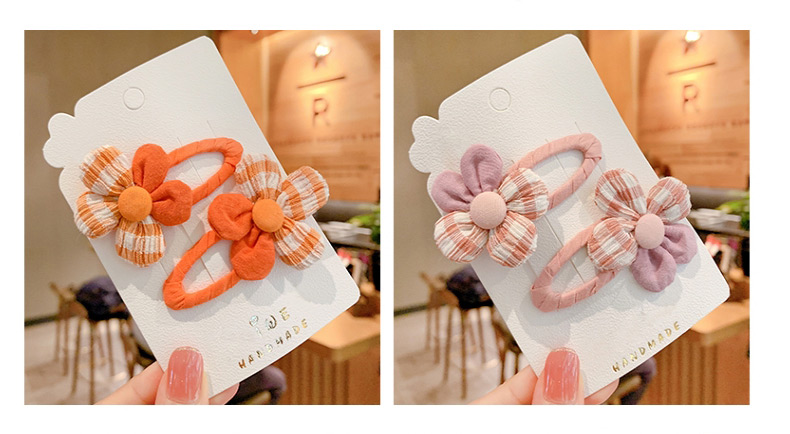 Fashion Pink Flowers [1 Pair] Childrens Hairpin With Flower Plaid Fabric,Kids Accessories