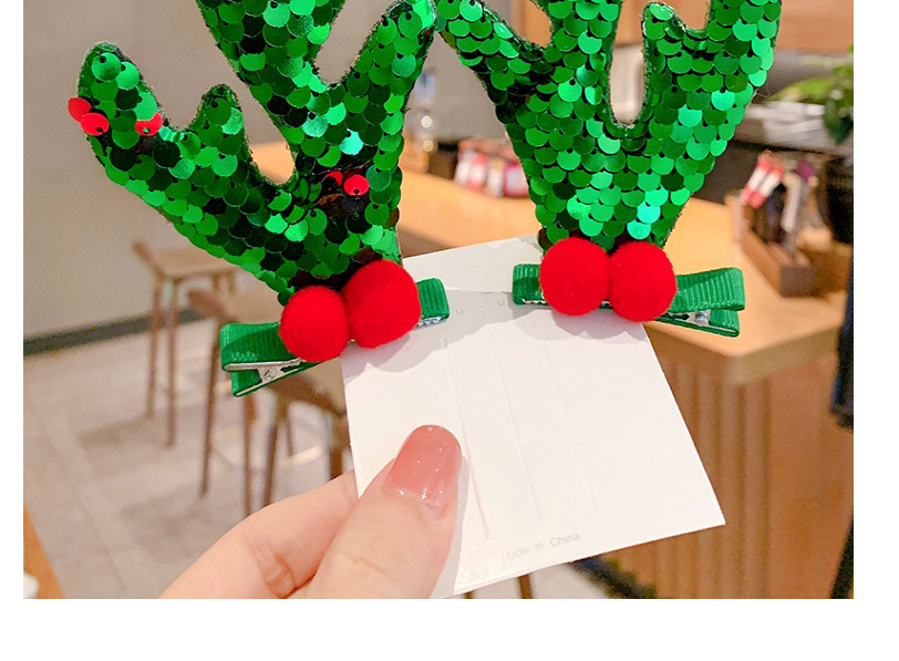 Fashion Green Horns [1 Pair] Three-dimensional Christmas Antlers Christmas Tree Sequins Childrens Hairpin,Kids Accessories