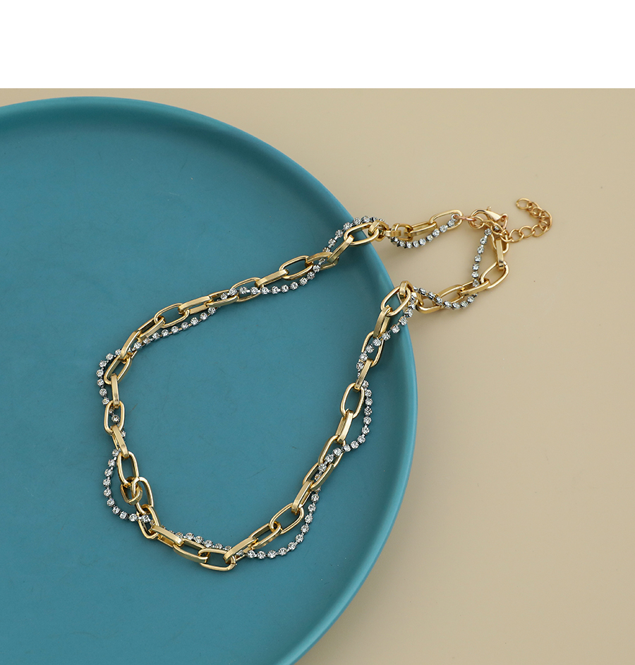 Fashion Gold Color Alloy Diamond Chain Double Necklace,Chains