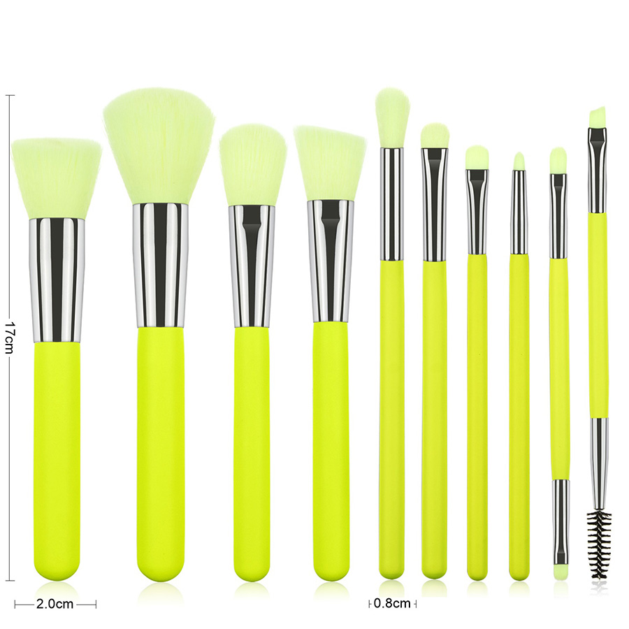 Fashion Yellow 10pcs Plastic Handle Aluminum Tube Nylon Hair Makeup Brush Set,Beauty tools