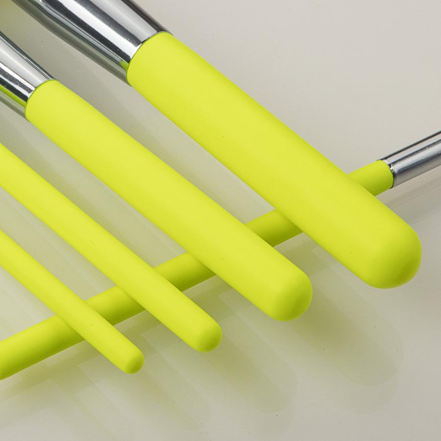 Fashion Yellow 10pcs Plastic Handle Aluminum Tube Nylon Hair Makeup Brush Set,Beauty tools