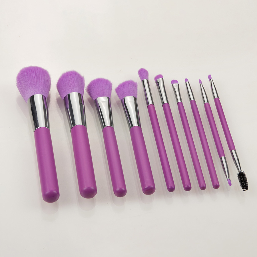 Fashion Purple 10pcs Plastic Handle Aluminum Tube Nylon Hair Makeup Brush Set,Beauty tools
