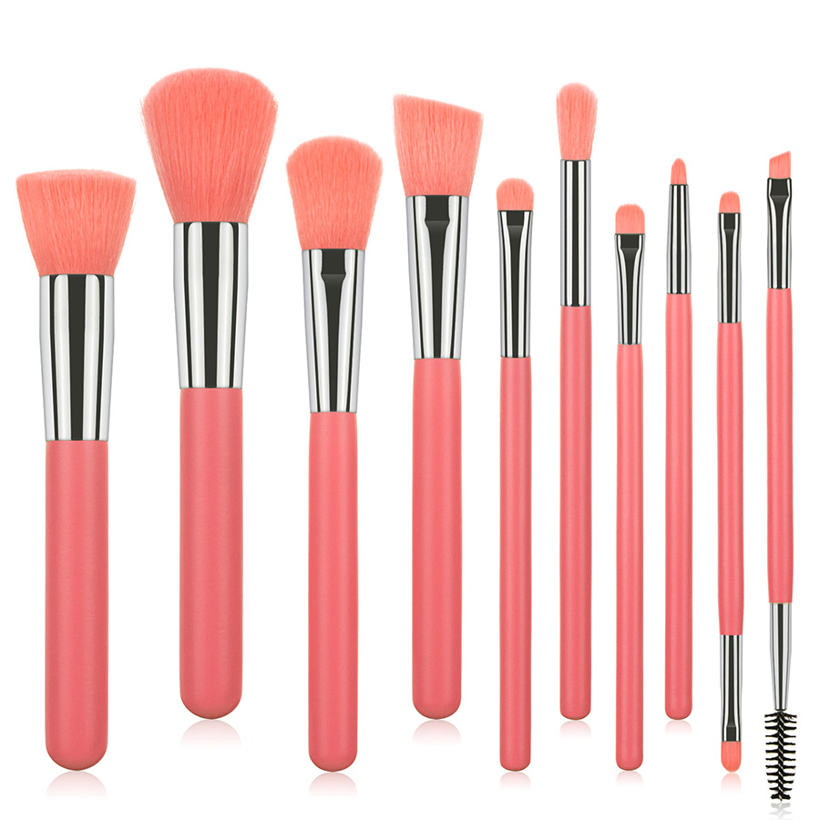 Fashion Red 10pcs Plastic Handle Aluminum Tube Nylon Hair Makeup Brush Set,Beauty tools