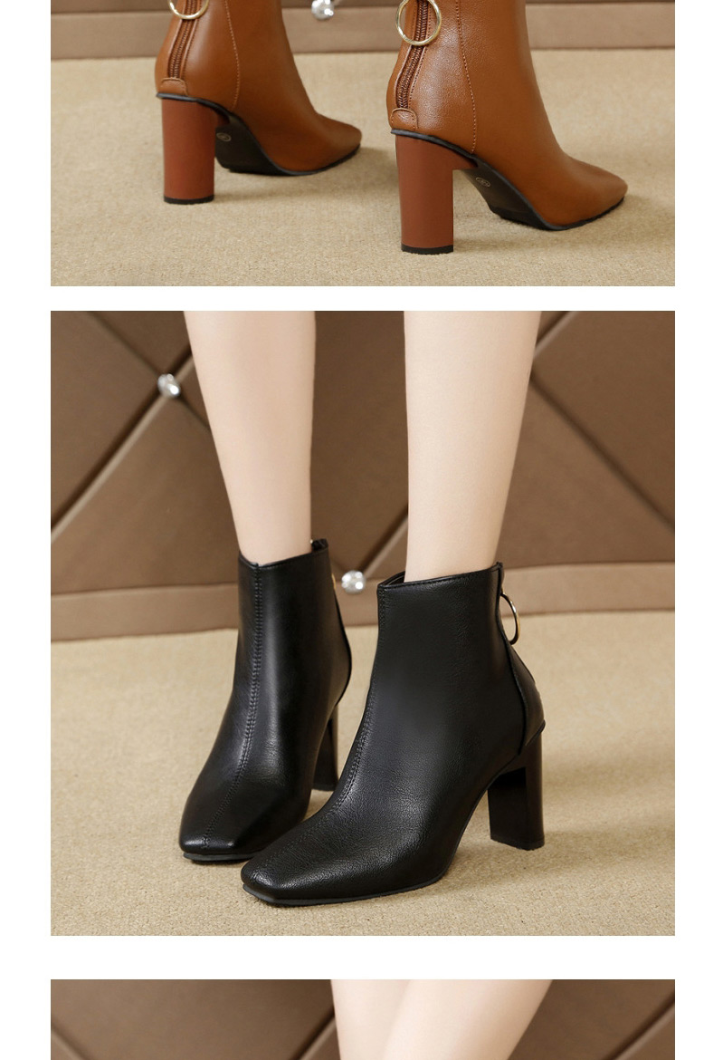Fashion Black Square Toe High Heel Back Zip Ankle Boots,Slippers