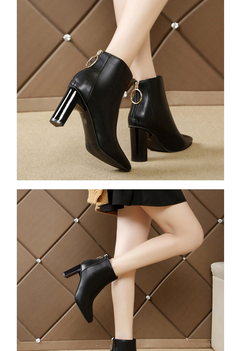 Fashion Black Square Toe High Heel Back Zip Ankle Boots,Slippers