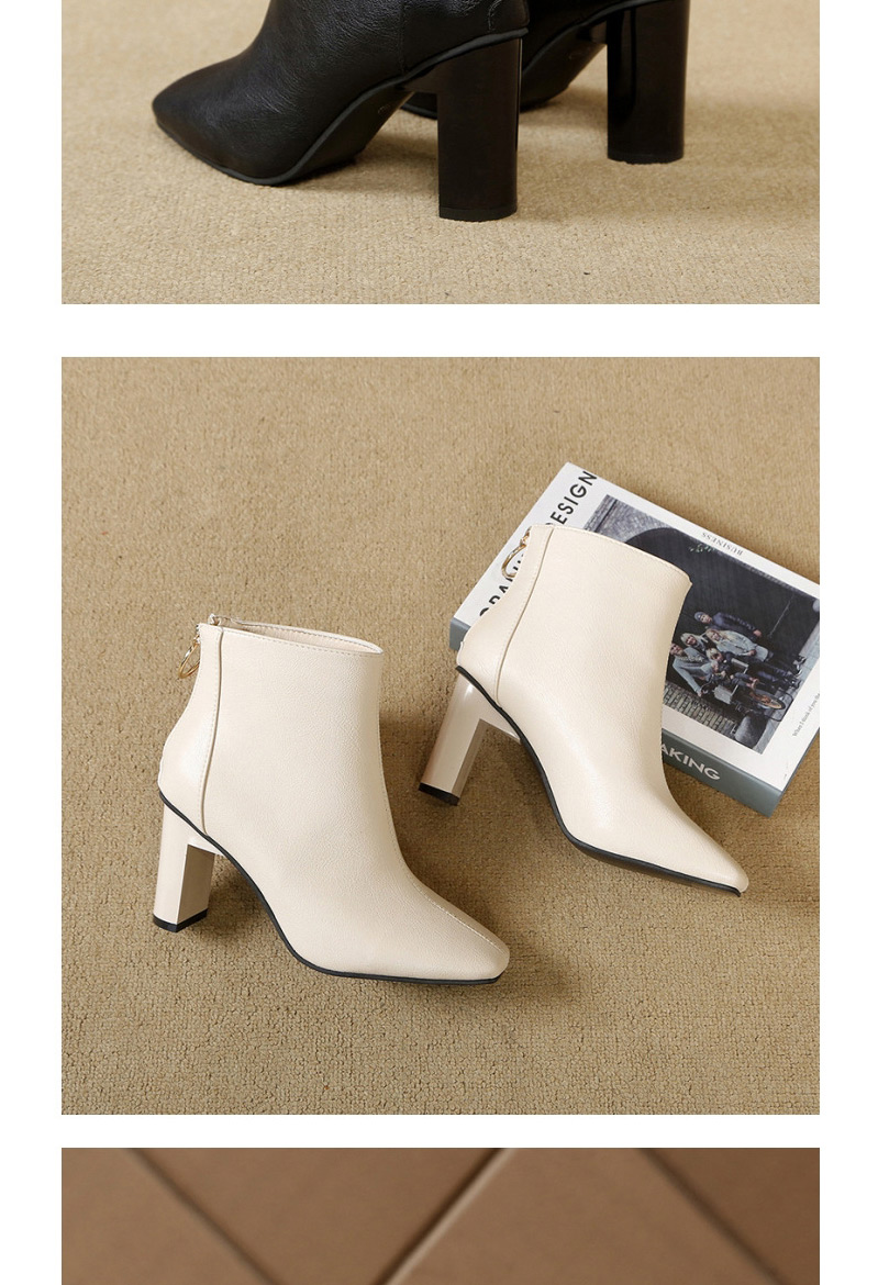 Fashion Creamy-white Square Toe High Heel Back Zip Ankle Boots,Slippers