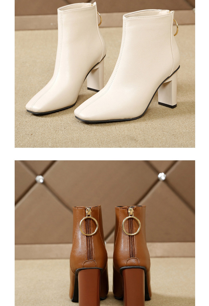 Fashion Creamy-white Square Toe High Heel Back Zip Ankle Boots,Slippers