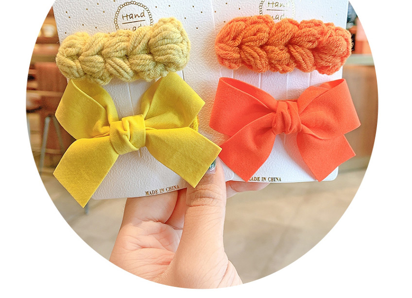 Fashion Orange Bow Hairpin + Wool Hairpin Yarn Bowknot Small Flowers Children Hairpin Hair Rope,Kids Accessories