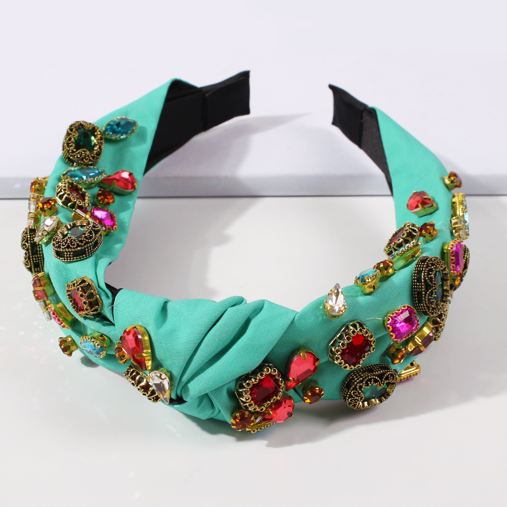 Fashion Green Fabric Diamond-studded Knotted Headband,Head Band