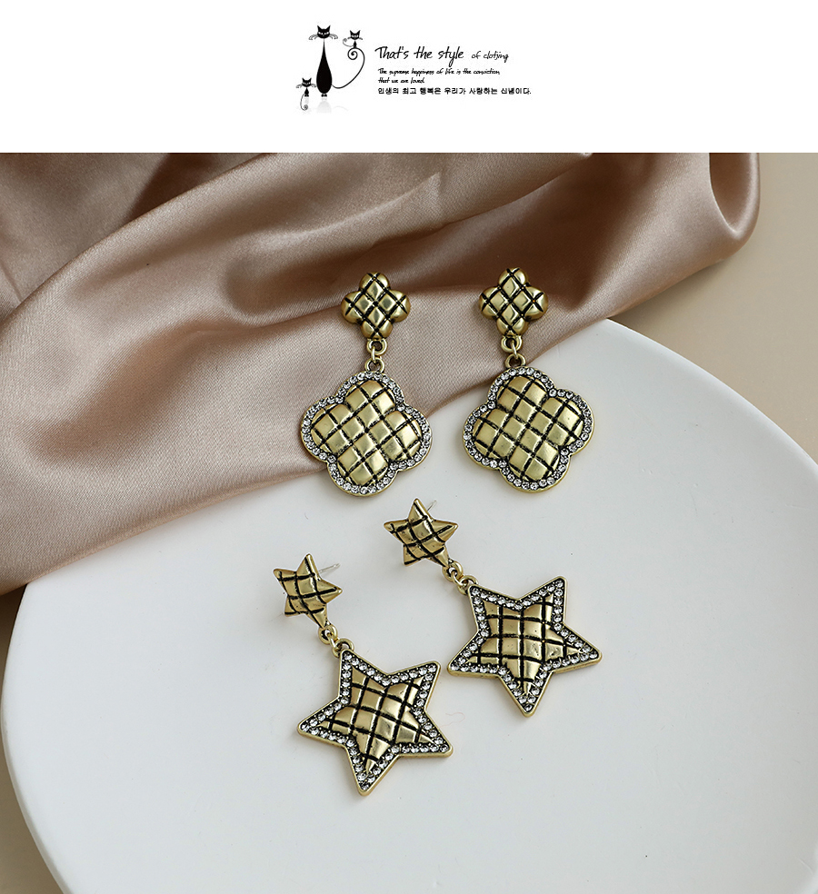 Fashion Bronze Alloy Diamond Five-pointed Star Square Earrings,Drop Earrings