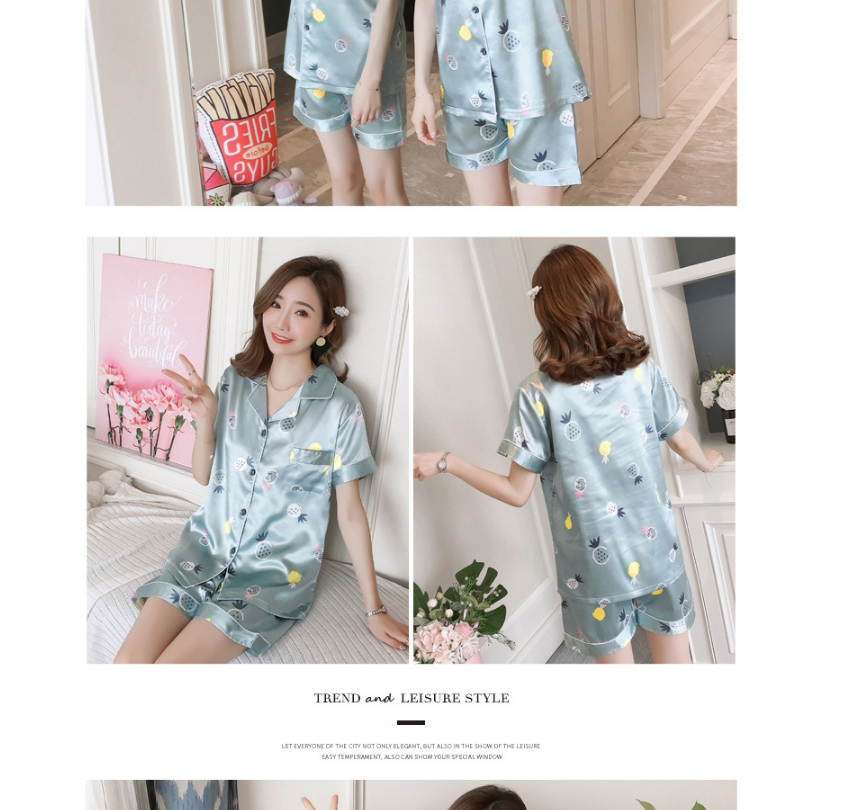 Fashion Dinosaur Faux Silk Printed Cardigan Short-sleeved Thin Homewear Pajamas Set,CURVE SLEEP & LOUNGE