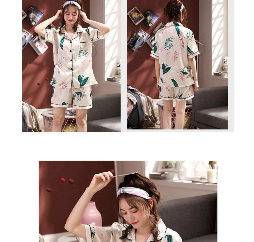 Fashion Lily Faux Silk Printed Cardigan Short-sleeved Thin Homewear Pajamas Set,CURVE SLEEP & LOUNGE