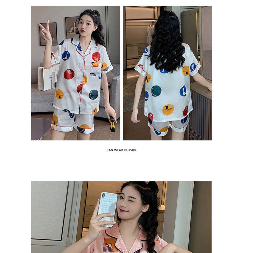 Fashion Dinosaur Faux Silk Printed Cardigan Short-sleeved Thin Homewear Pajamas Set,CURVE SLEEP & LOUNGE