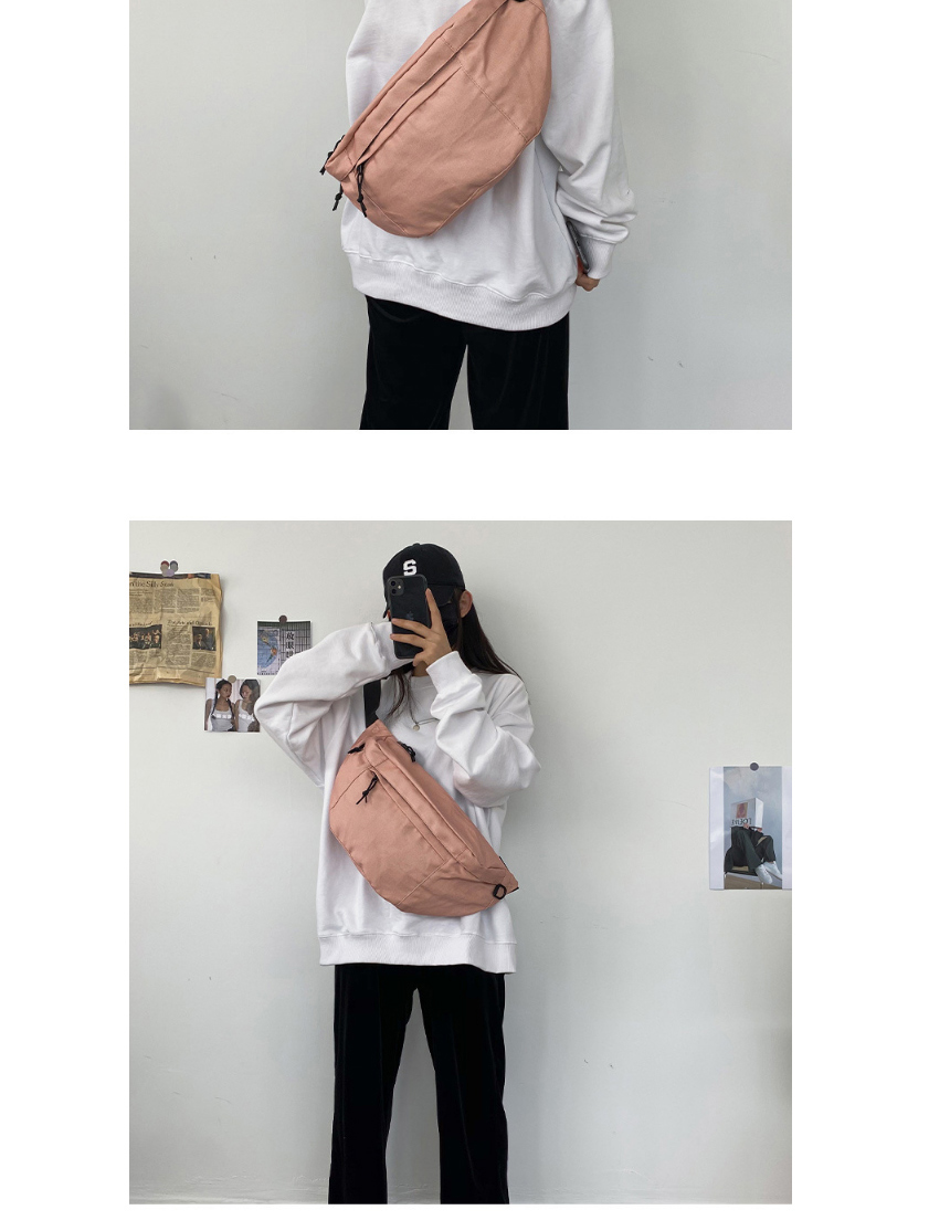 Fashion Pink Solid Color Canvas Stitching Crossbody Shoulder Bag,Messenger bags