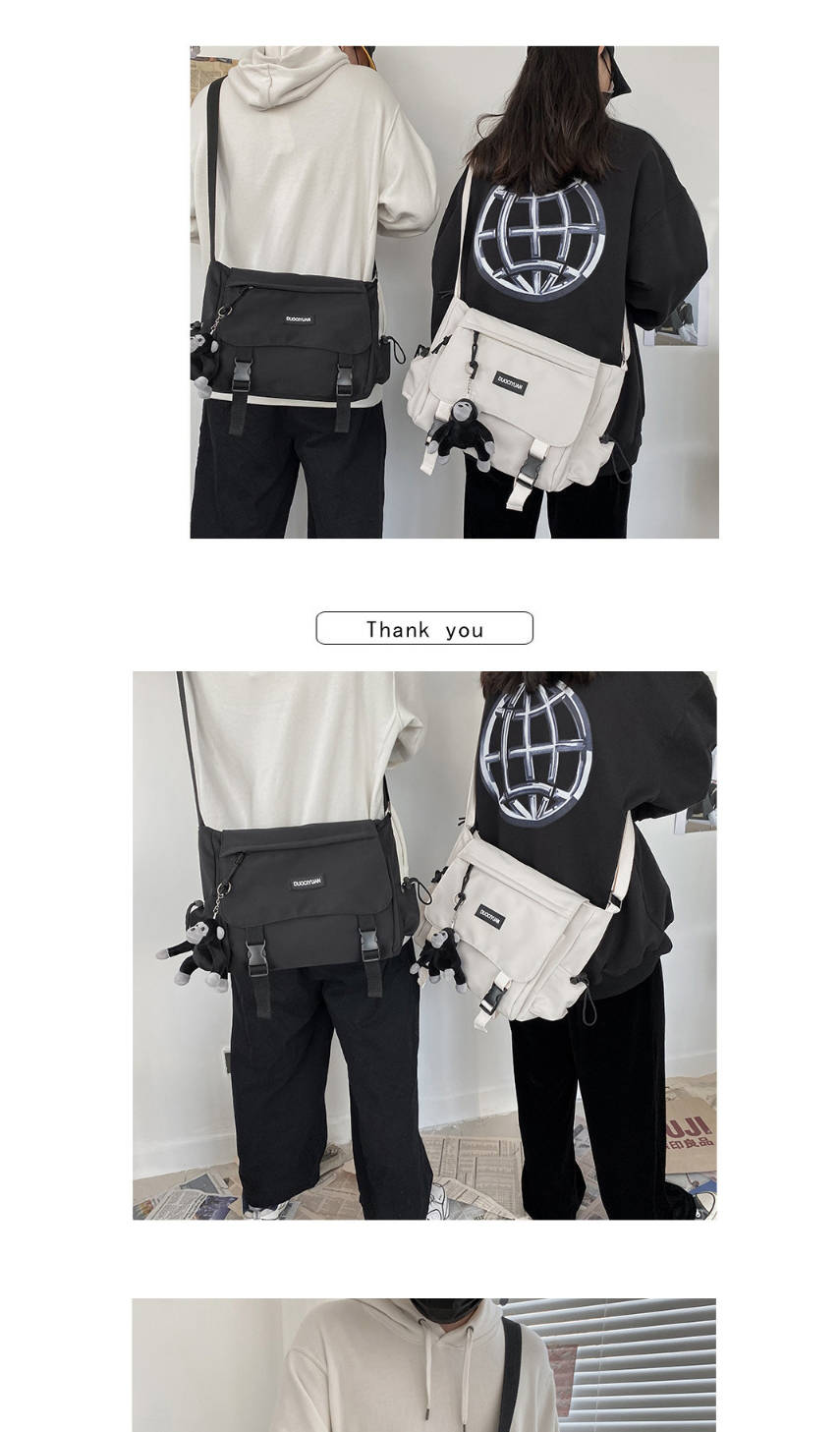 Fashion Black Send Orangutan Pendant Letter Mortise Lock Crossbody Shoulder Bag,Messenger bags
