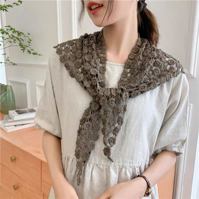 Fashion Beige Lace Hollow Triangle Scarf,Thin Scaves