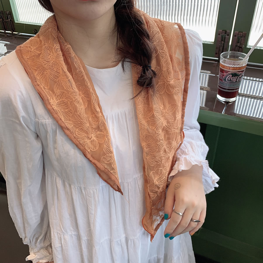 Fashion Brown Lace Stitching Pure Color Triangle Scarf,Thin Scaves