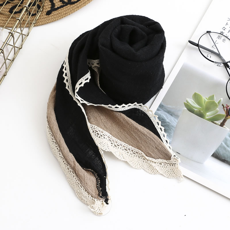 Fashion Black Card Two-tone Stitching Lace Triangle Scarf,Thin Scaves