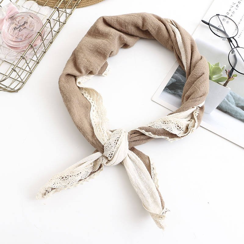 Fashion Yellow Gray Two-tone Stitching Lace Triangle Scarf,Thin Scaves