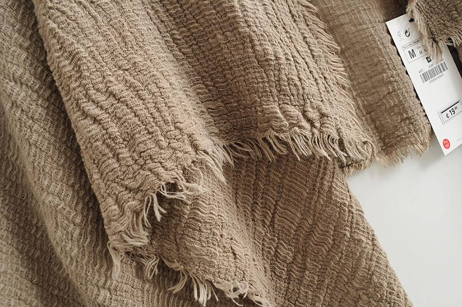 Fashion Khaki Contrasting Side Vertical Stripes Cotton And Linen Scarf Shawl,knitting Wool Scaves