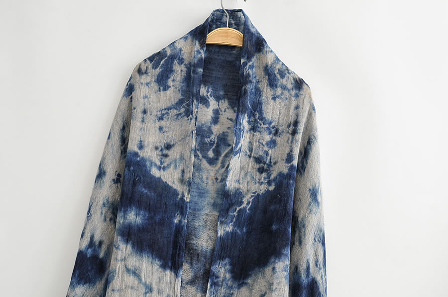 Fashion Dark Blue Printed Dirty Dyed Cotton And Linen Scarf Shawl,Thin Scaves