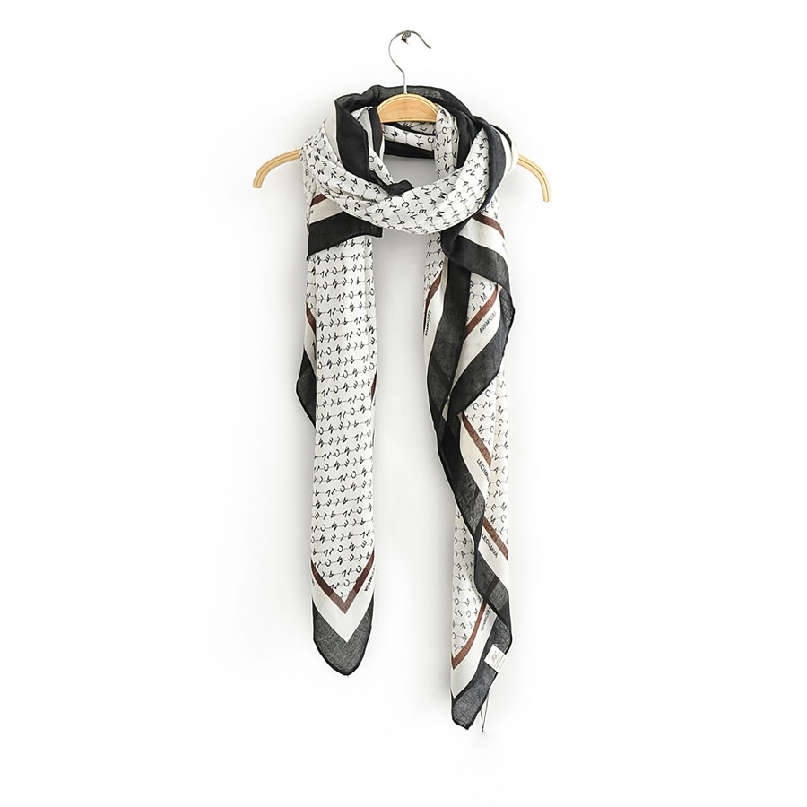 Fashion Black Side On White Contrasting Border Letter Print Scarf Shawl,Thin Scaves