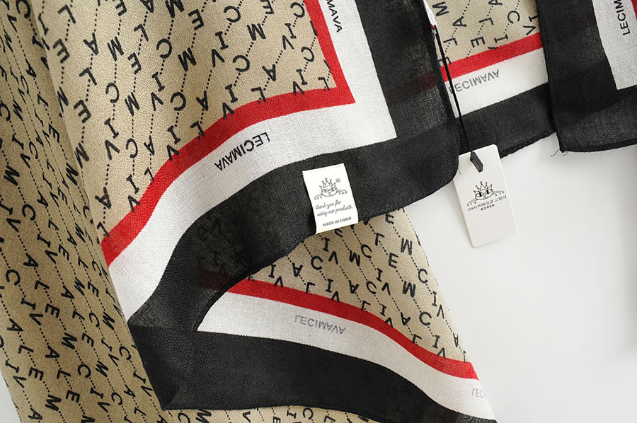 Fashion Khaki With Black Edges Contrasting Border Letter Print Scarf Shawl,Thin Scaves