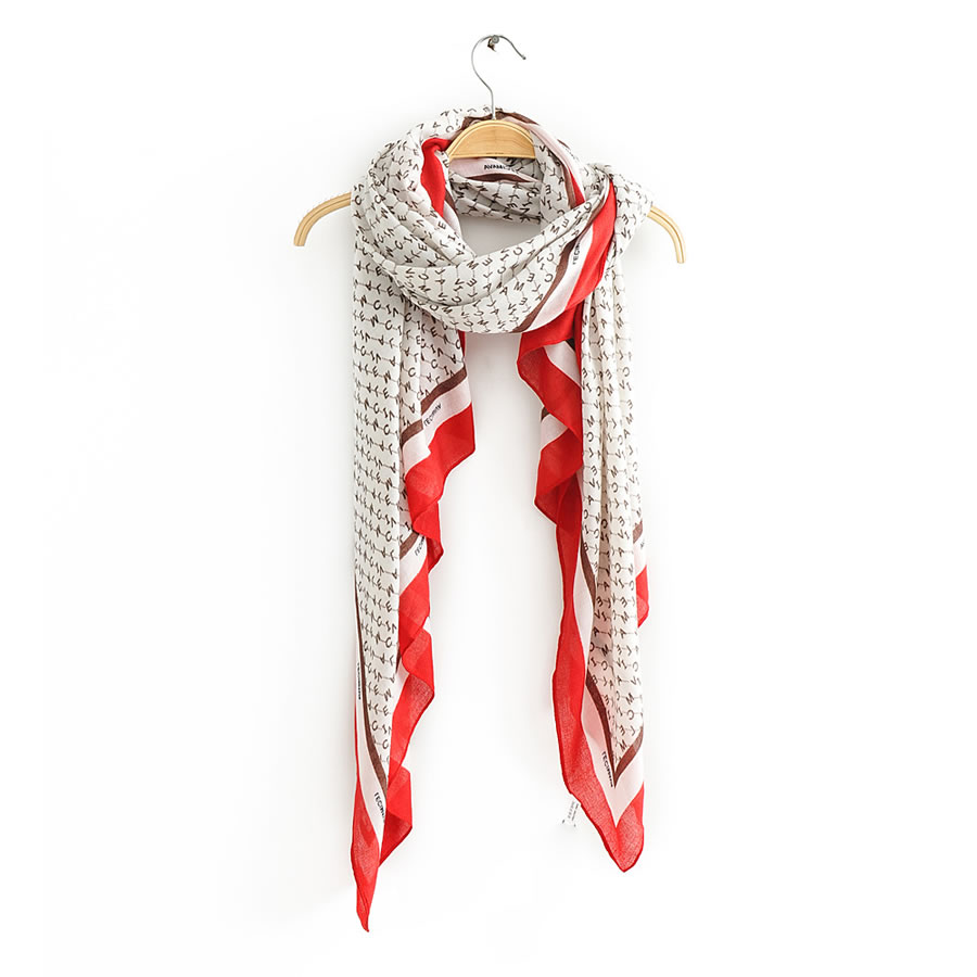 Fashion Red Side On White Contrasting Border Letter Print Scarf Shawl,Thin Scaves