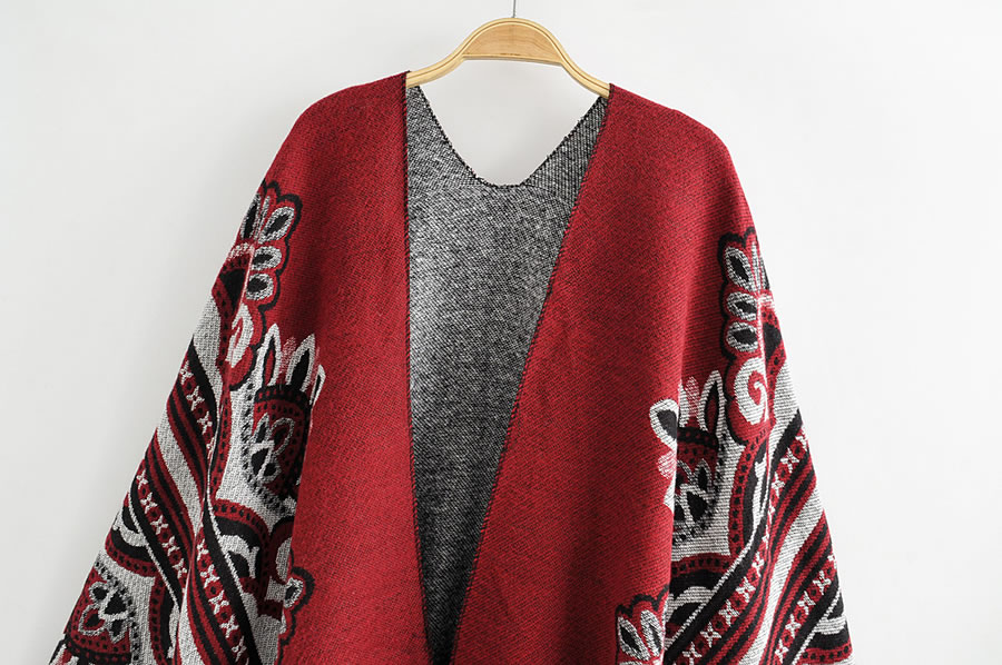 Fashion Big Red Jacquard Cashmere-trimmed Shawl Cape,knitting Wool Scaves