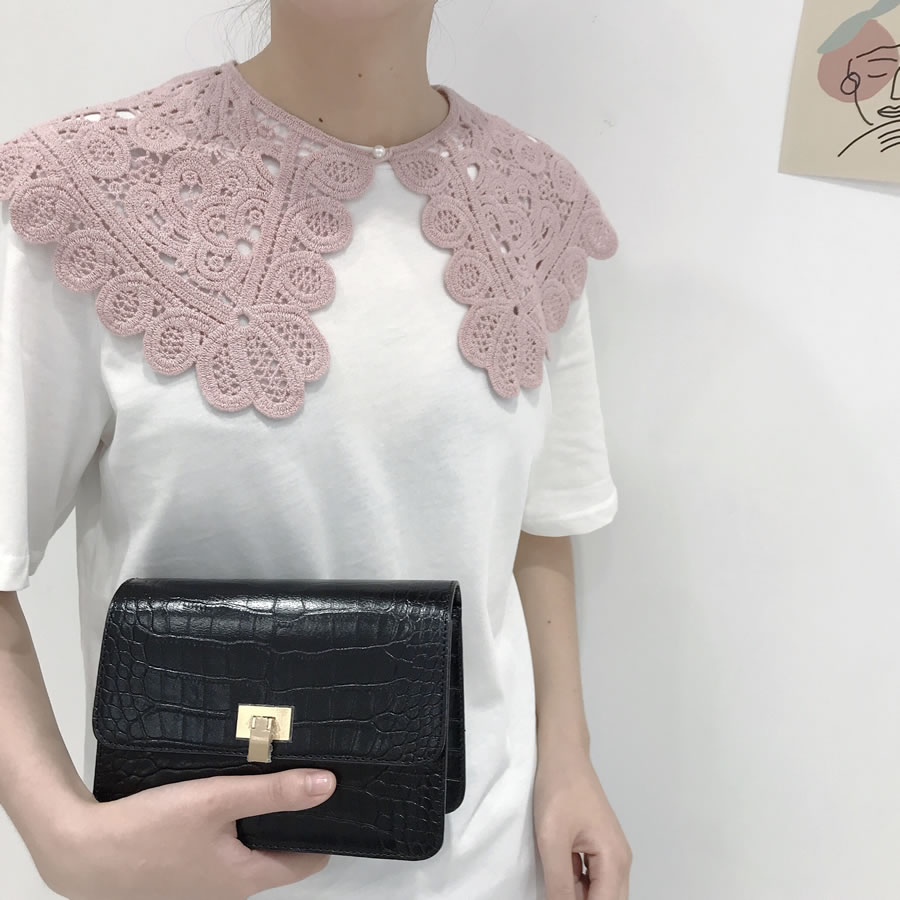 Fashion Pink Hollow Lace Fake Collar Pearl Buckle Shawl,Thin Scaves