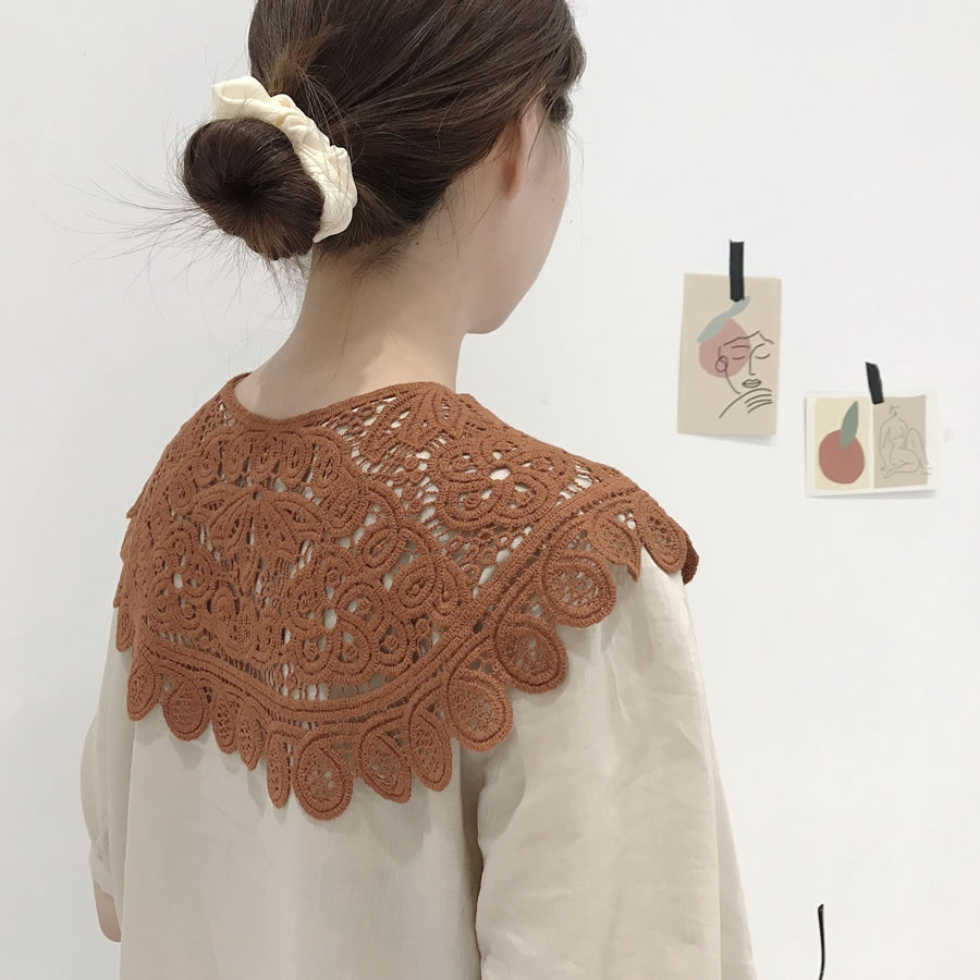 Fashion Beige Hollow Lace Fake Collar Pearl Buckle Shawl,Thin Scaves