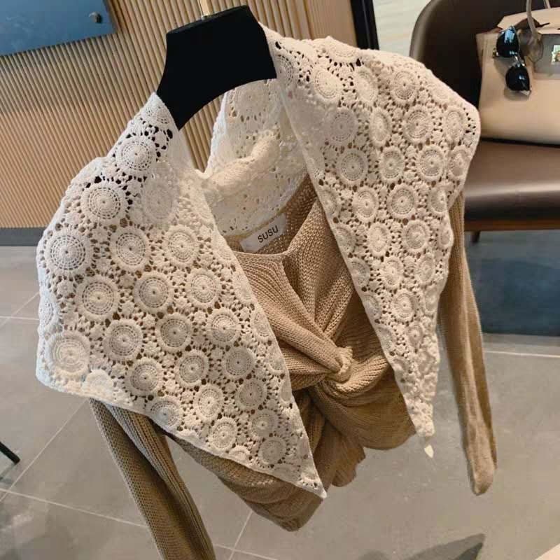 Fashion Beige Circle Pattern Lace Triangle Scarf,Thin Scaves