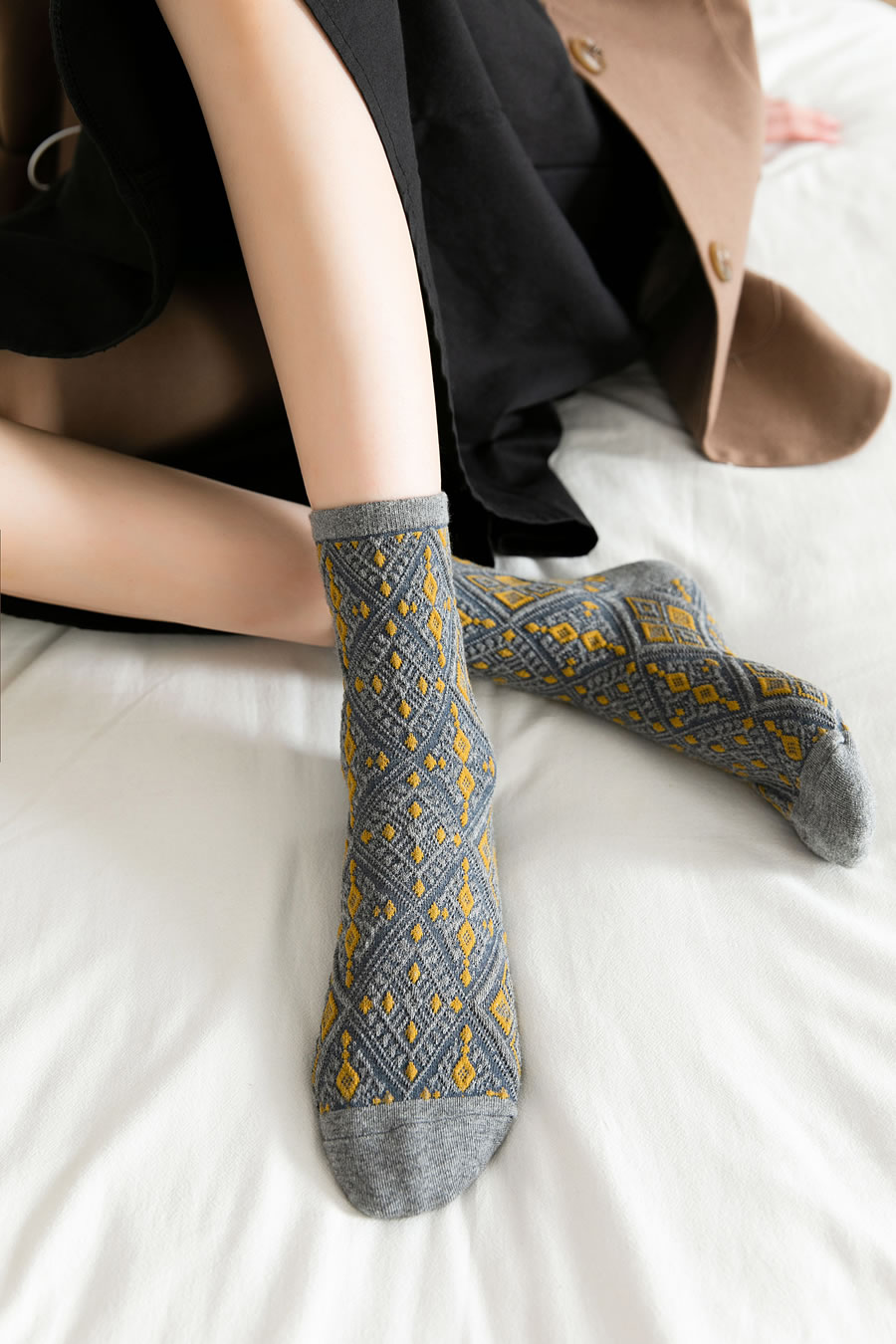 Fashion Gray Pure Cotton Small Rhomboid Socks,Fashion Socks