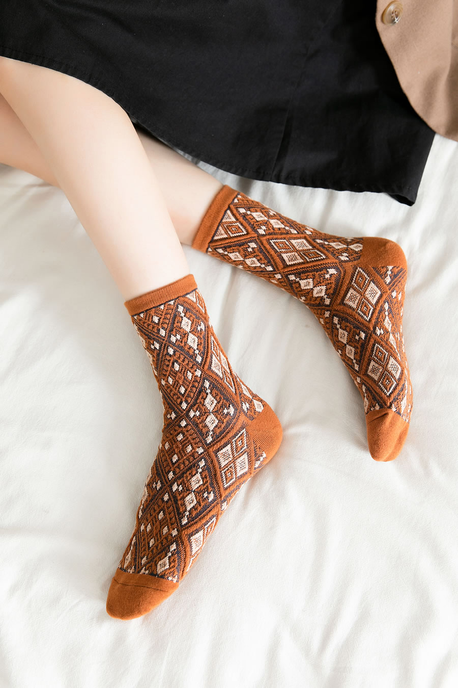 Fashion Orange Pure Cotton Small Rhomboid Socks,Fashion Socks
