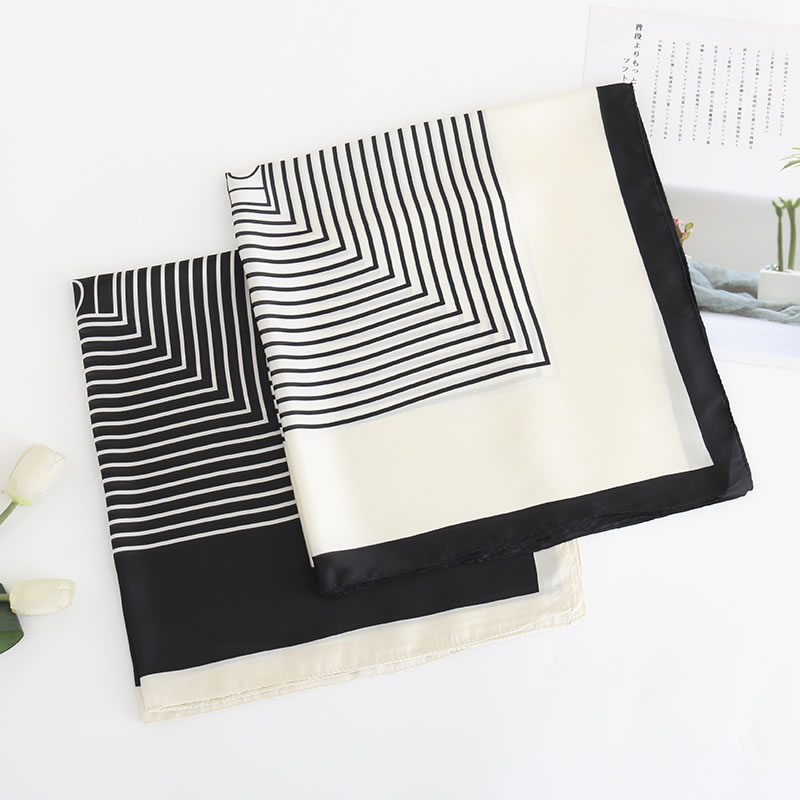 Fashion Black Striped Printed Silk-like Small Square Scarf,Thin Scaves
