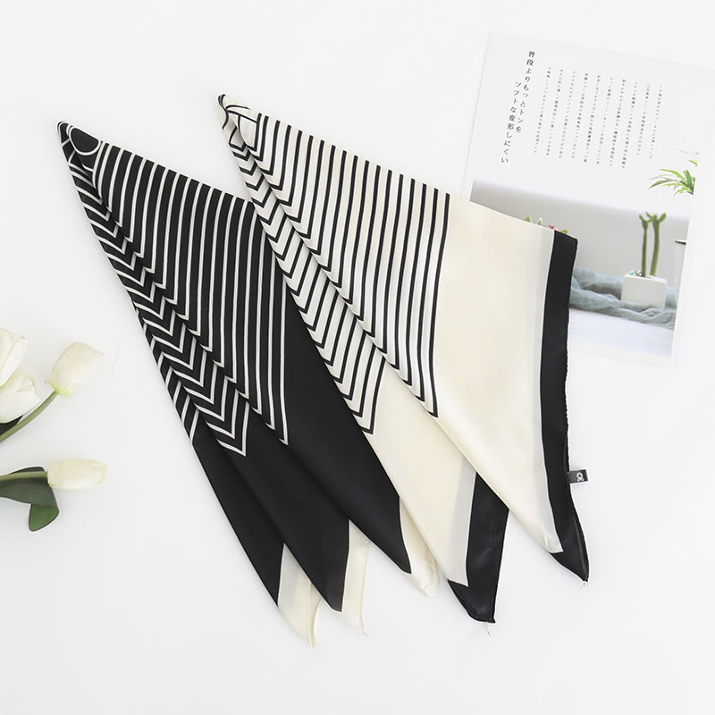 Fashion Black Striped Printed Silk-like Small Square Scarf,Thin Scaves