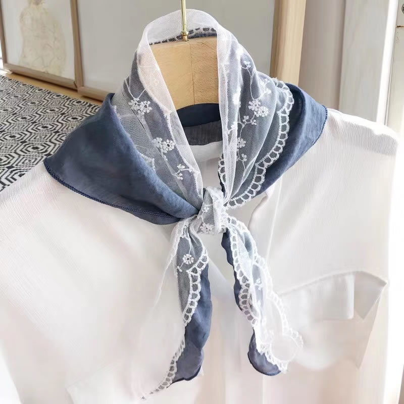 Fashion Jean Blue Lace Stitching Solid Color Triangle Scarf,Thin Scaves