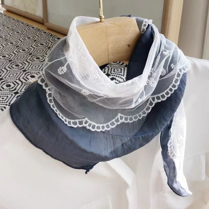 Fashion Jean Blue Lace Stitching Solid Color Triangle Scarf,Thin Scaves