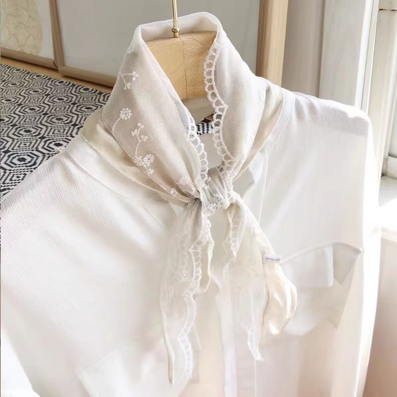 Fashion Beige Lace Stitching Solid Color Triangle Scarf,Thin Scaves