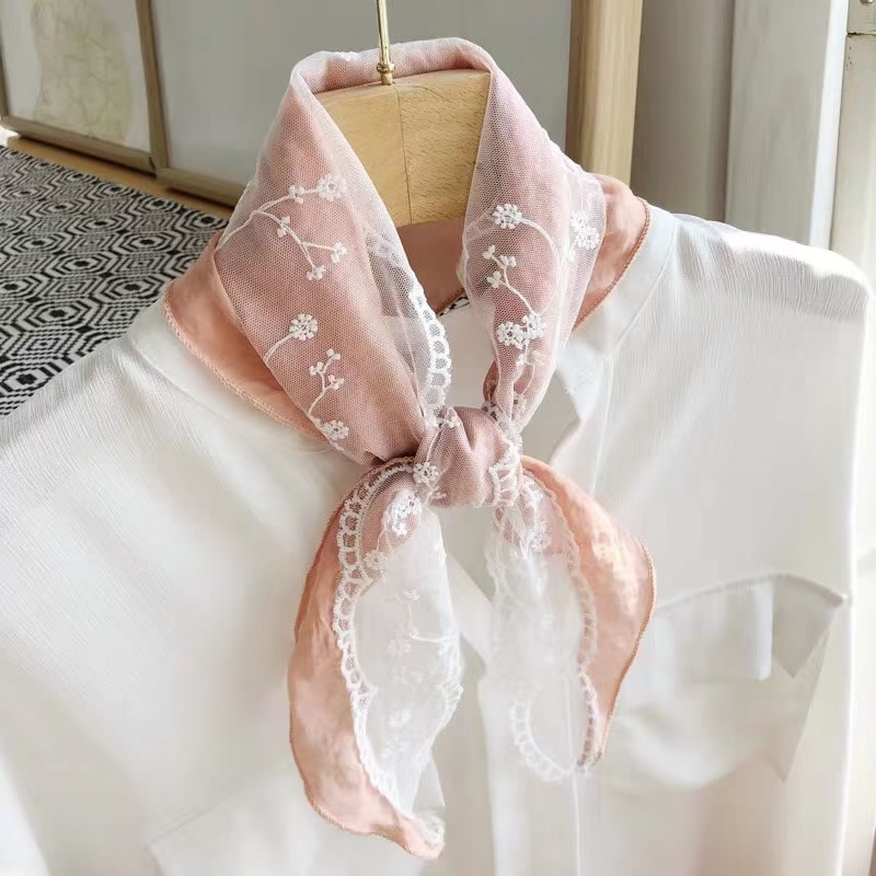 Fashion Pink Lace Stitching Solid Color Triangle Scarf,Thin Scaves