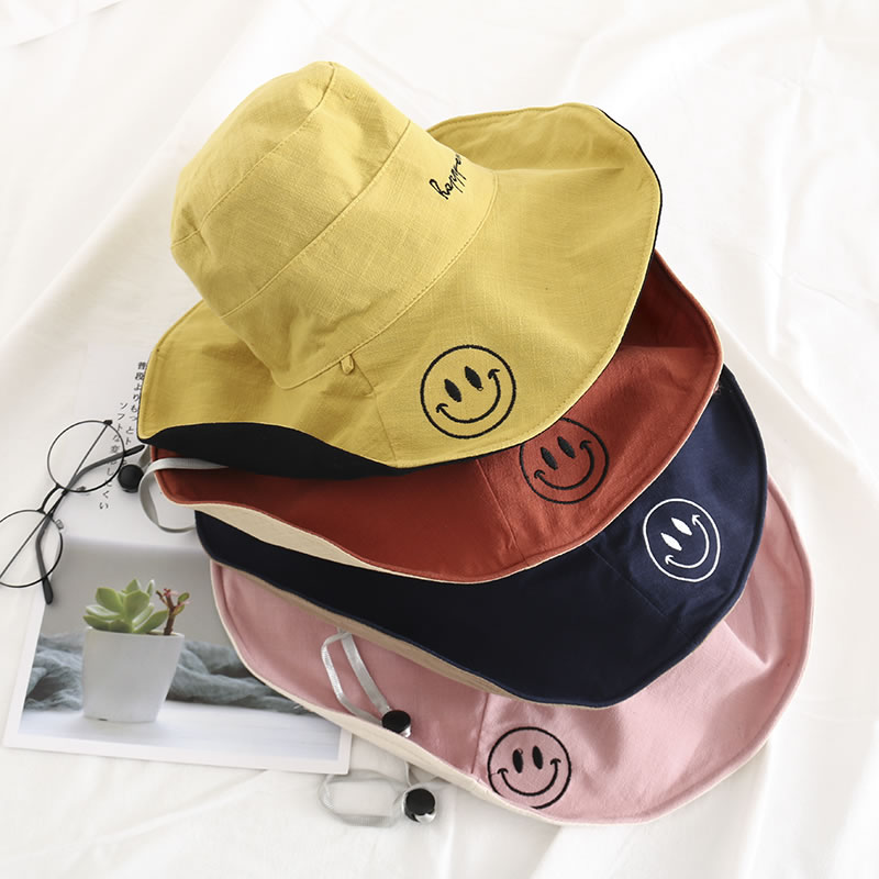 Fashion Pink+beige Smiley Letter Embroidery Foldable Double-sided Fisherman Hat,Sun Hats