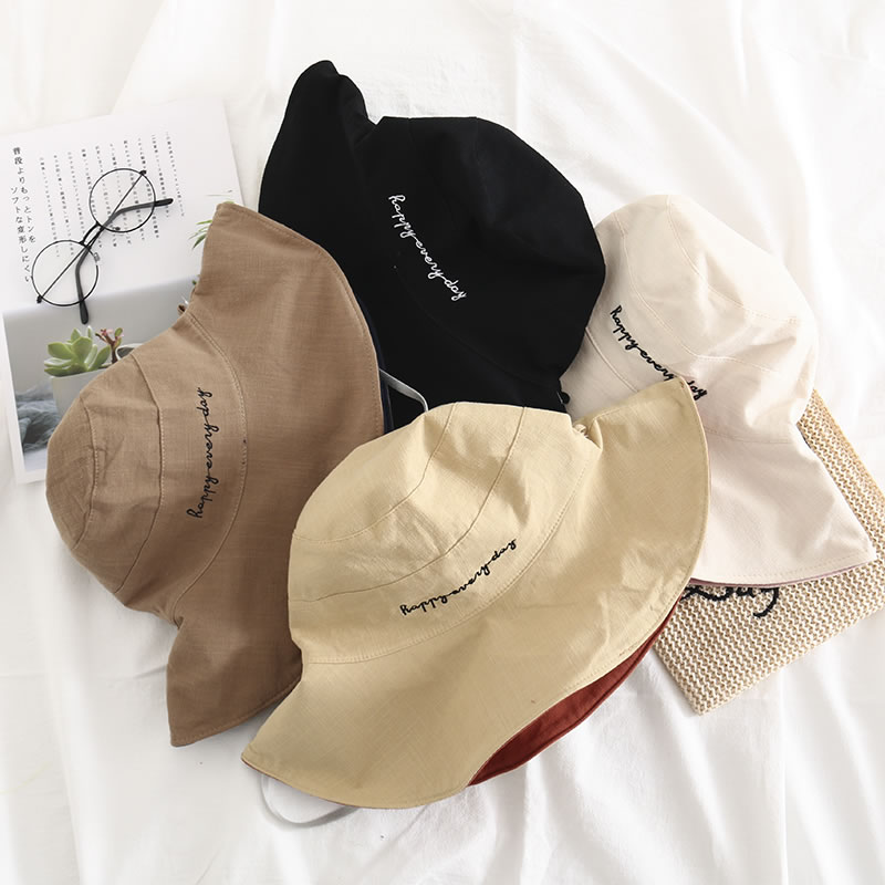 Fashion Pink+beige Smiley Letter Embroidery Foldable Double-sided Fisherman Hat,Sun Hats