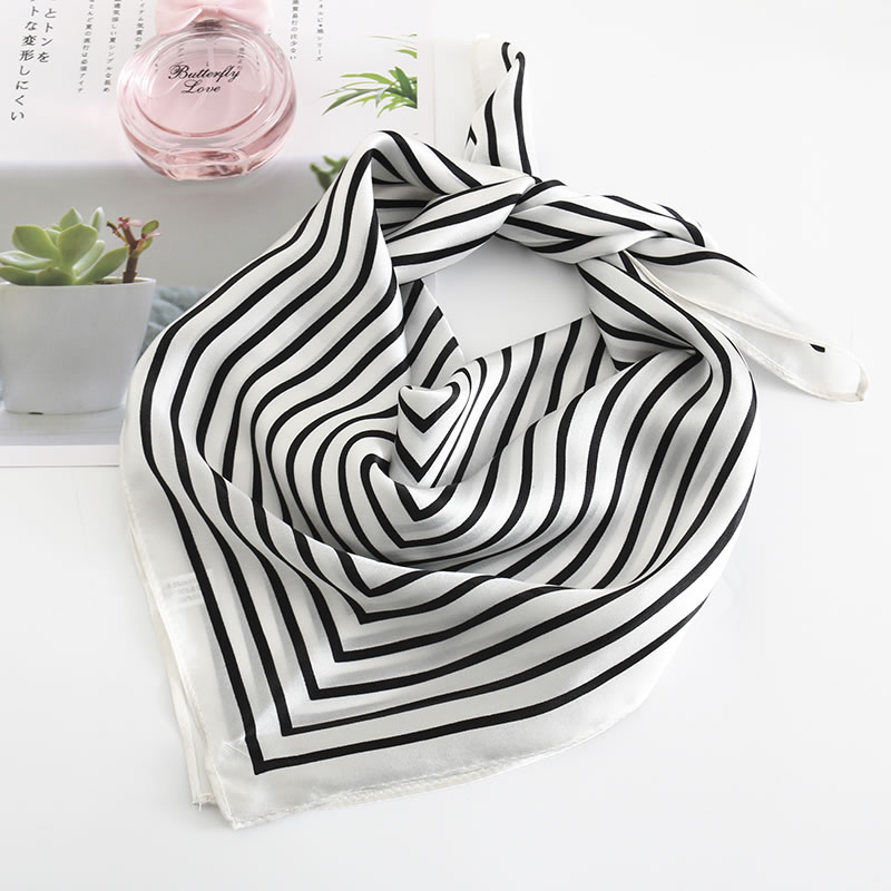 Fashion Black Striped Printed Silk Small Square Scarf,Thin Scaves