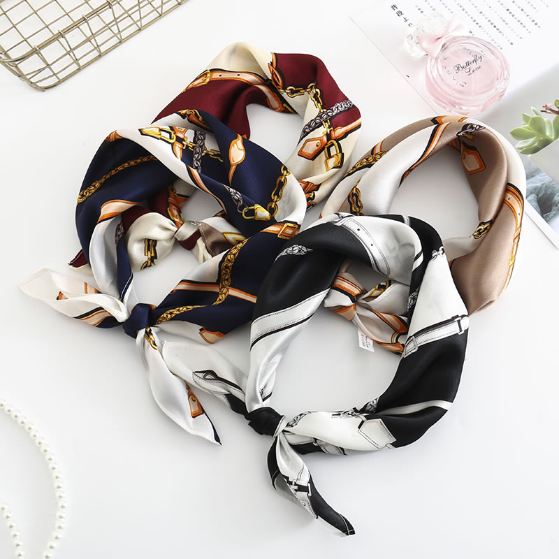 Fashion Navy Chain Belt Printed Silk Scarf,Thin Scaves