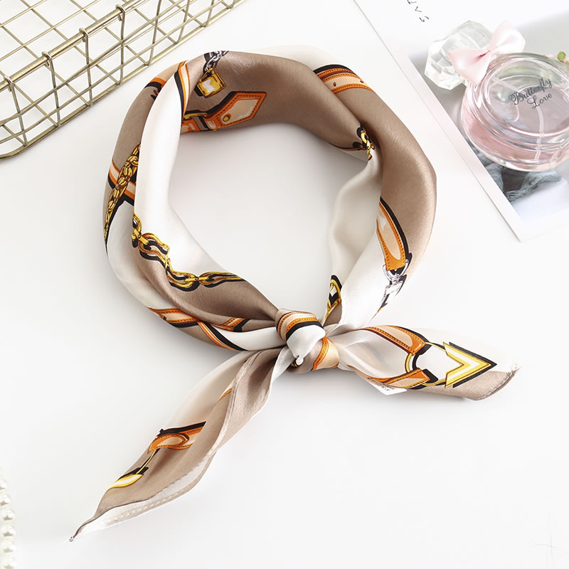 Fashion Khaki Chain Belt Printed Silk Scarf,Thin Scaves