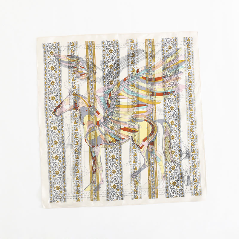 Fashion Creamy-white Pegasus Print Silk Small Square Scarf,Thin Scaves
