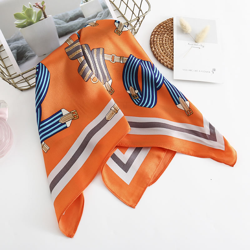 Fashion Orange Striped Belt Printed Silk Scarf,Thin Scaves
