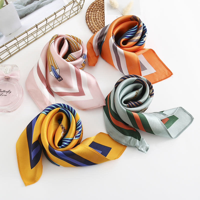 Fashion Orange Striped Belt Printed Silk Scarf,Thin Scaves