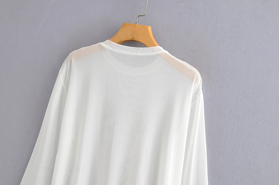 Fashion White Pure Color Drawstring Long-sleeved Mesh Sunscreen,Sunscreen Shirts